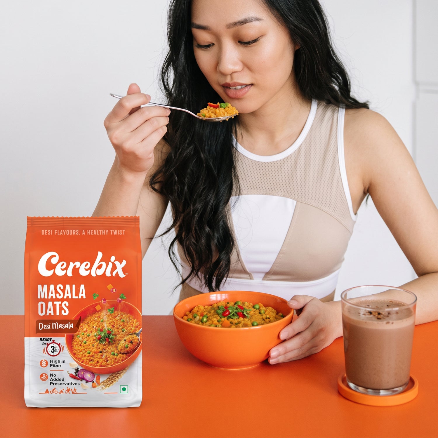 woman eating masala oats